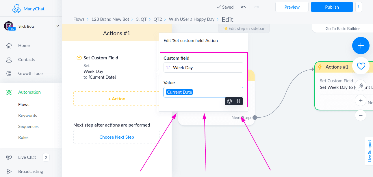 ManyChat chatbot tutorial - How to: Bot Wishes Happy Friday/Monday to User - 2