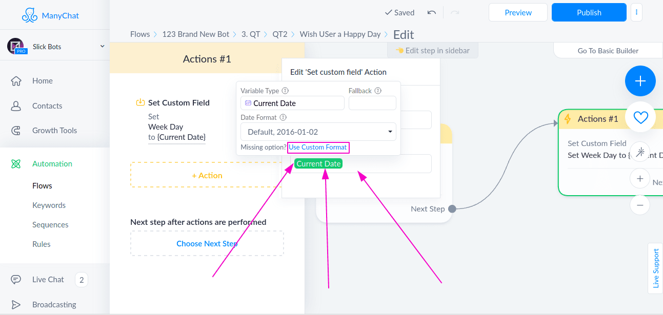 ManyChat chatbot tutorial - How to: Bot Wishes Happy Friday/Monday to User - 3