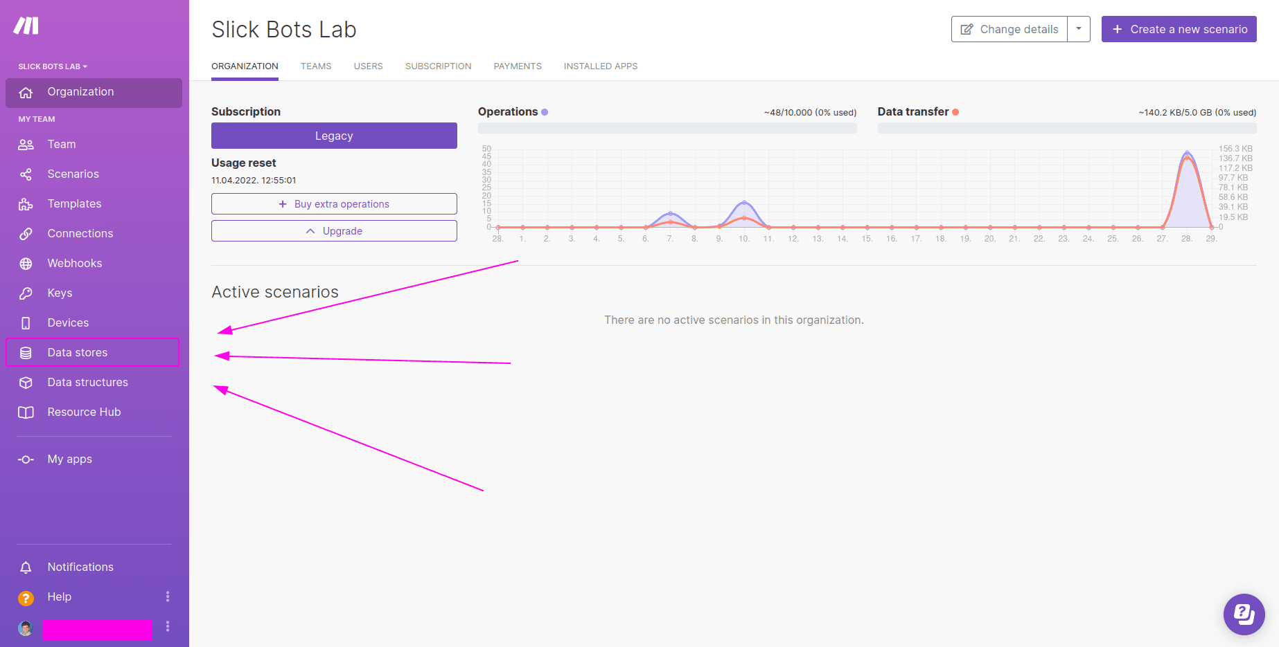 How to Create a New Data Store on Make / Integromat - 1