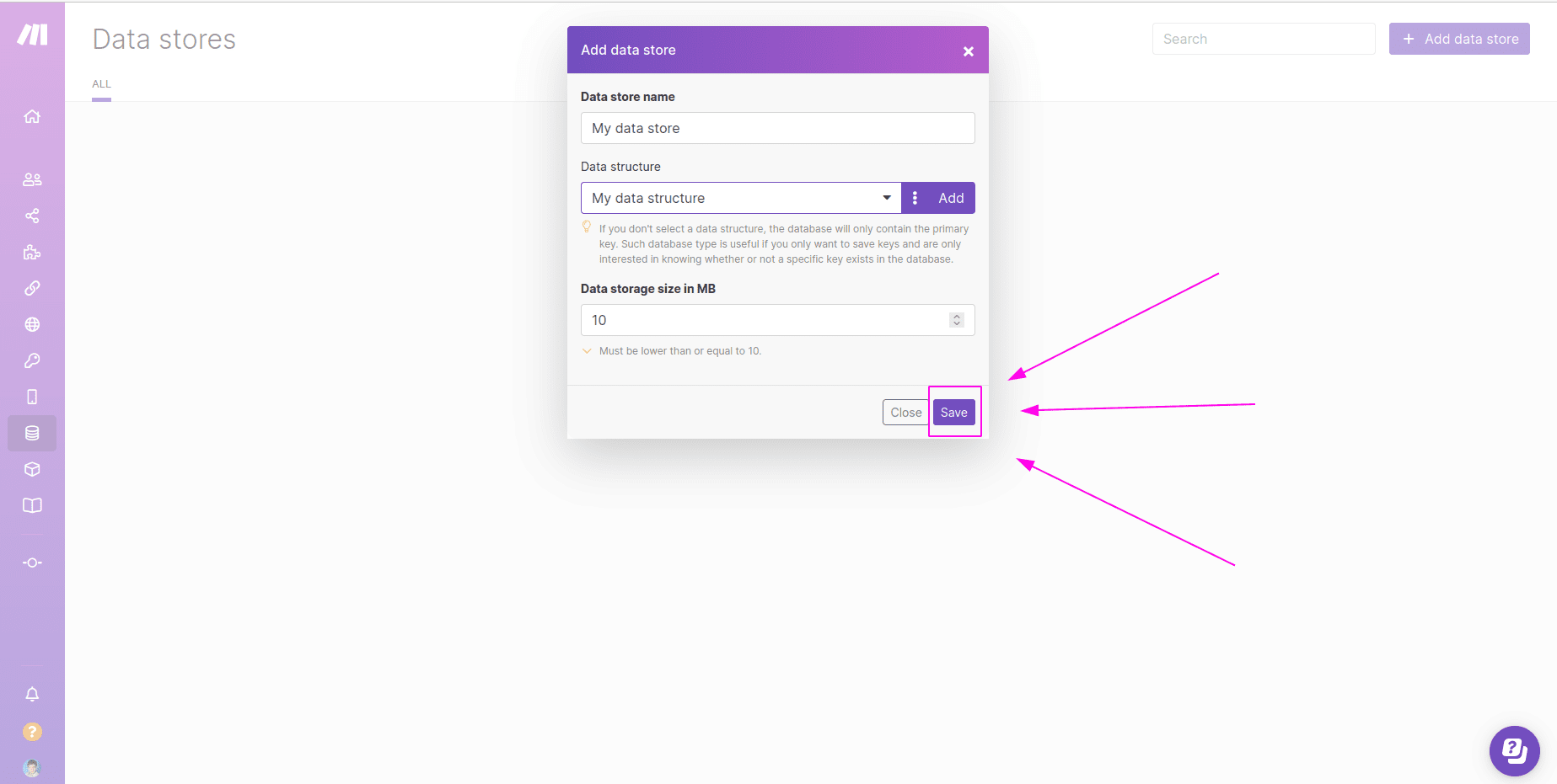 How to Create a New Data Store on Make / Integromat - 7