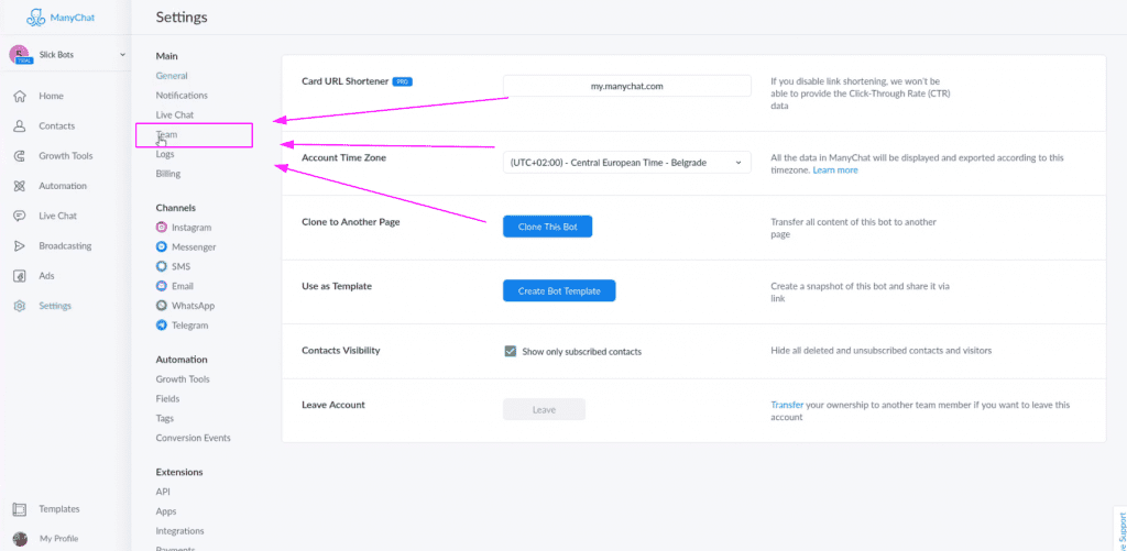 How to Add a New Team Member to ManyChat Account - QT12 - Slickbots